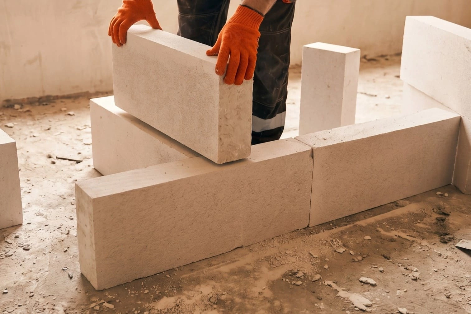 Шаг 6. Перевязка блоков и привязка к стене